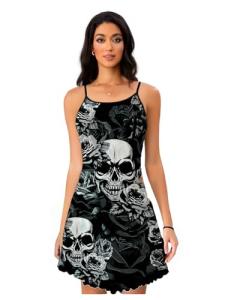 Gothic Floral Skull Print Nightgown for Women