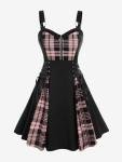 Gothic Lace Up Plaid Fit & Flare Dress