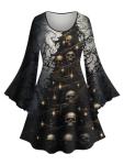 Plus Size Gothic Glitter Skulls A-Line Dress