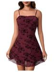 Burgundy Floral Spaghetti Strap Mini Dress