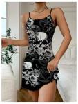 Gothic Floral Skull Print Nightgown for Women