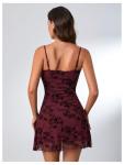 Burgundy Floral Spaghetti Strap Mini Dress