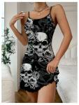 Gothic Floral Skull Print Nightgown for Women