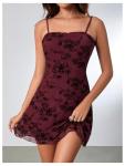 Burgundy Floral Spaghetti Strap Mini Dress