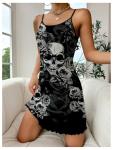 Gothic Floral Skull Print Nightgown for Women