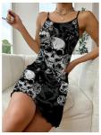 Gothic Floral Skull Print Nightgown for Women