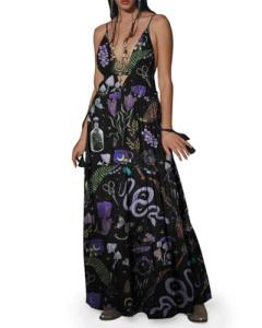 Gothic Floral Maxi Dress for Women