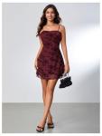 Burgundy Floral Spaghetti Strap Mini Dress