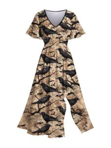 Plus Size Gothic Eagle Tree Branch A-Line Dress