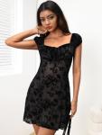 Floral Gothic A-Line Mini Dress with Cap Sleeves