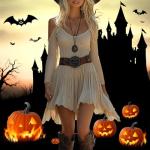 Beige Boho Cowgirl Mini Dress for Halloween