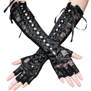Long Black Lace Fingerless Gloves for Women