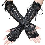 Long Black Lace Fingerless Gloves for Women