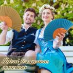 Vintage Handheld Silk Fan with Pear Wood