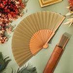 Vintage Handheld Silk Fan with Pear Wood