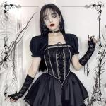 Long Black Lace Fingerless Gloves for Women