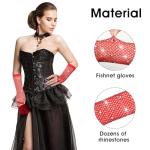 Red Rhinestone Fishnet Fingerless Gloves for Costumes