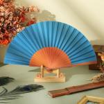 Vintage Handheld Silk Fan with Pear Wood