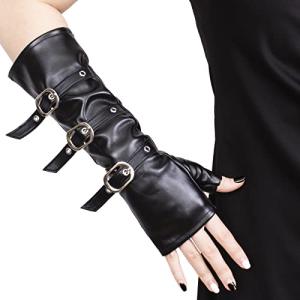 JISEN Punk Fingerless Faux Leather Arm Warmers