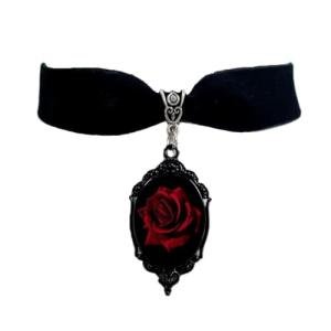 Dark Red Rose Black Velvet Choker Necklace