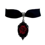 Dark Red Rose Black Velvet Choker Necklace