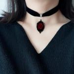 Dark Red Rose Black Velvet Choker Necklace