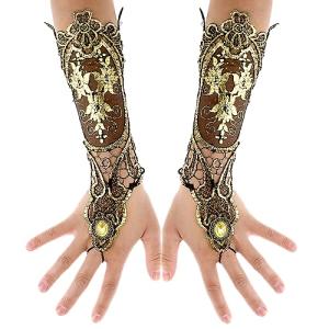 Gold Steampunk Floral Lace Fingerless Gloves