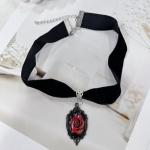Dark Red Rose Black Velvet Choker Necklace