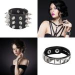 6Pcs Vintage Punk Goth PU Leather Spike Bracelets