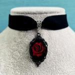 Dark Red Rose Black Velvet Choker Necklace