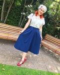 1950s Retro Pleated Skirt - Navy Blue, Size L