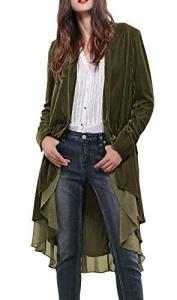 Ruffled Asymmetric Velvet Blazers Coat, Army Green