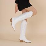 Women's Vintage White Embroidered Knee High Cowboy Boots