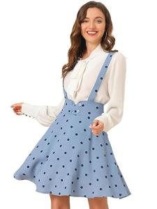 Vintage Polka Dot High Waist Overalls - Medium Light Blue