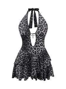 Leopard Print Halter Dress with Ruffles