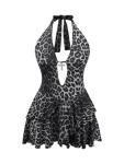 Leopard Print Halter Dress with Ruffles