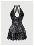 Leopard Print Halter Dress with Ruffles