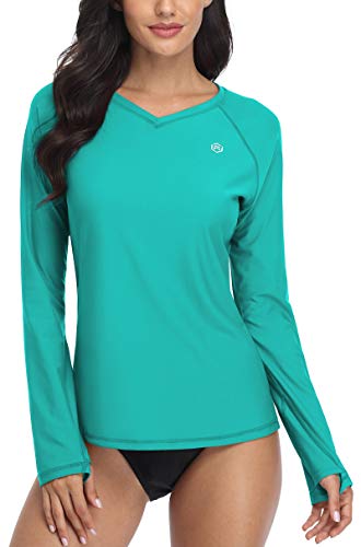 ATTRACO Rash Guard Women Long Sleeve Swim Top UV Sun Protection Swim Shirts Aqua L