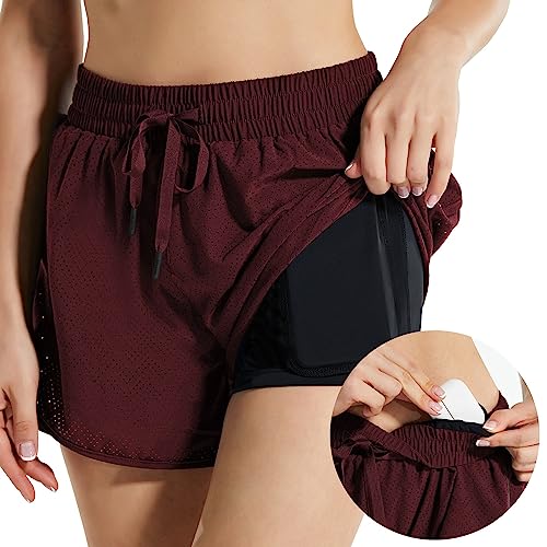 BALEAF Women's 3" Swim Board Shorts Red Wine M