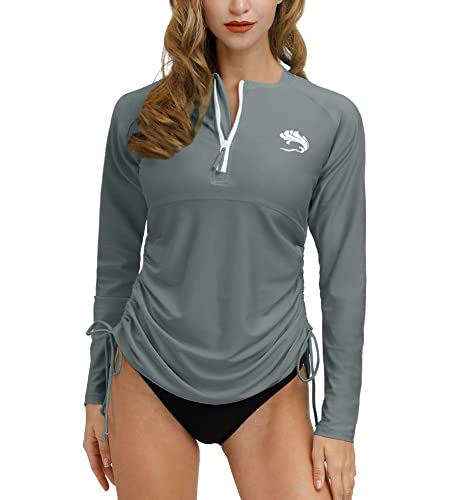 Grey Womens Long Sleeve UPF 50+ Rash Guard Shirt