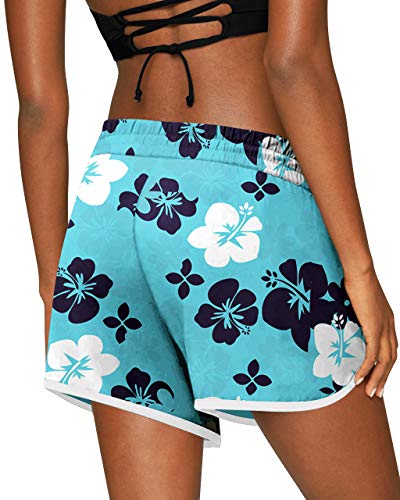 Women's Navy Floral Elastic Waistband Boardshorts - M