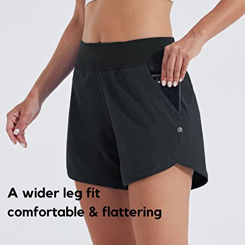 Women's High Waisted Swim Shorts with Pockets - Black Size 12
