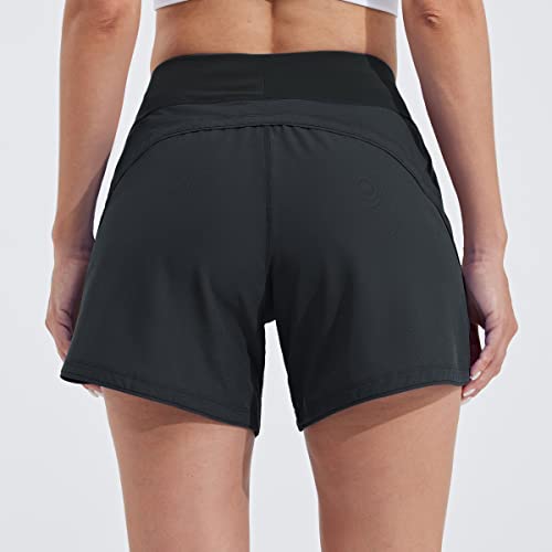 Women's High Waisted Swim Shorts with Pockets - Black Size 12