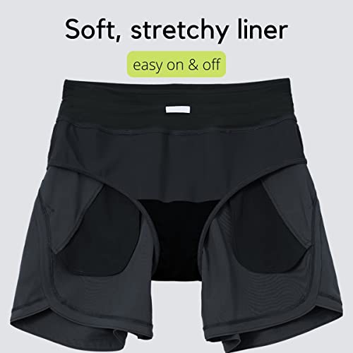 Women's High Waisted Swim Shorts with Pockets - Black Size 12