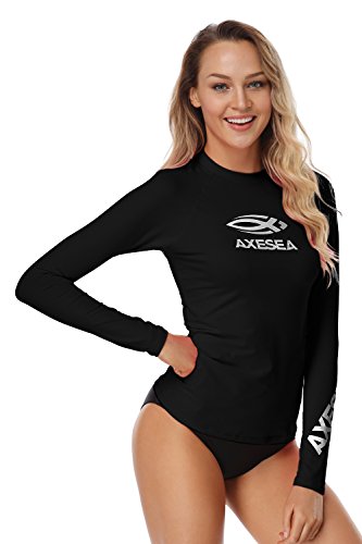 AXESEA Women's Active Top: Long Sleeve Rashguard, Black