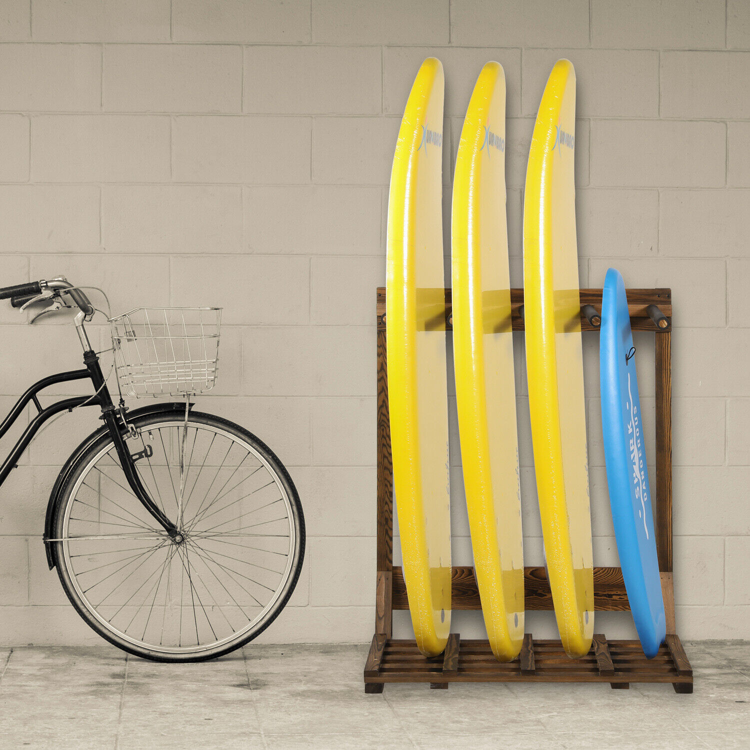 Burnt Wood Vertical 4-Ft Surfboard Paddleboard Rack (up to 4 Boards)