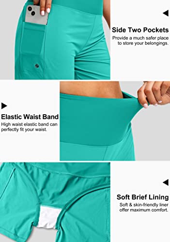 Women's 5" High Waisted Swim Board Shorts with Phone Pockets