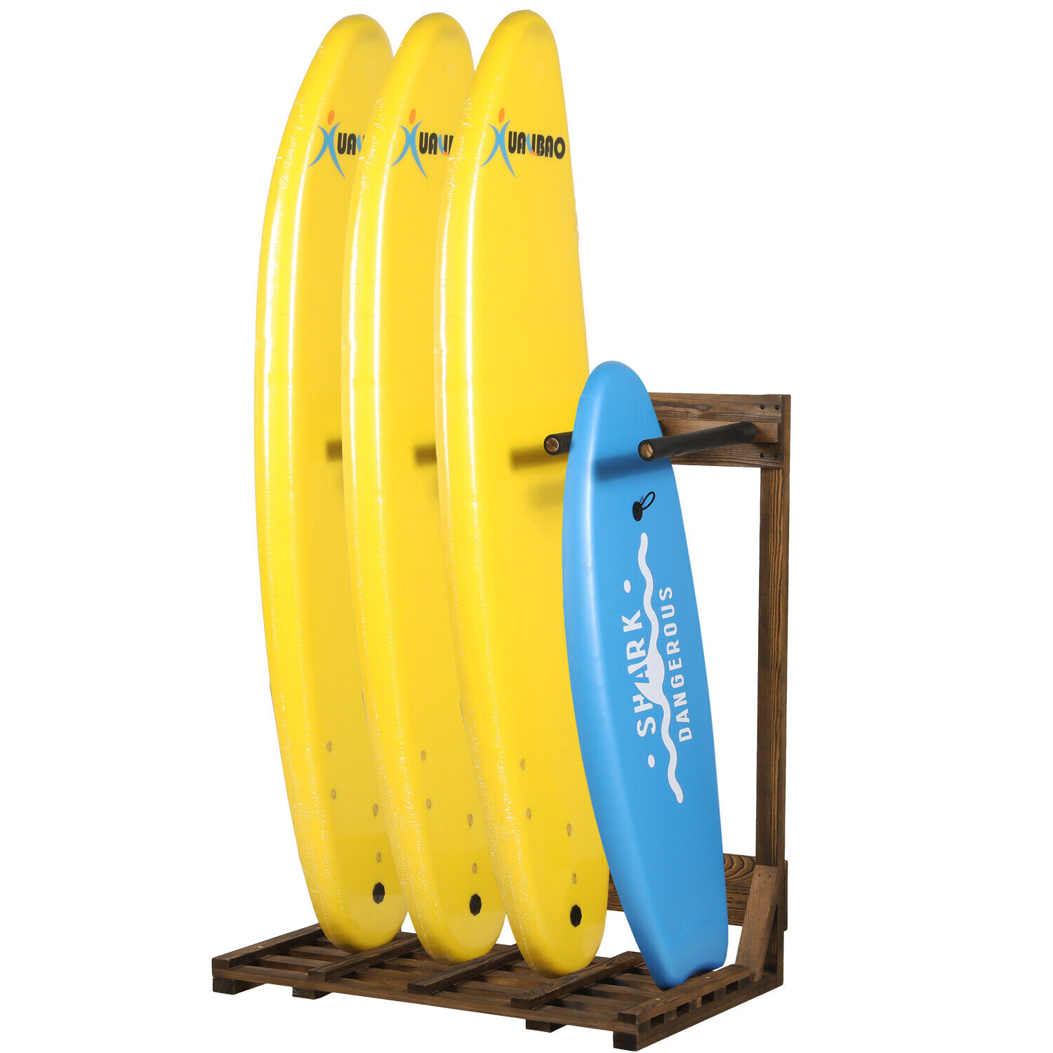 Burnt Wood Vertical 4-Ft Surfboard Paddleboard Rack (up to 4 Boards)