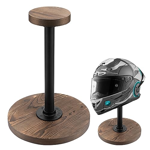 Rustic Burnt Wood Motorcycle Helmet Stand
