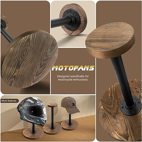 Rustic Burnt Wood Motorcycle Helmet Stand